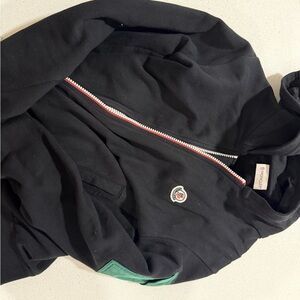 Moncler Black Hoodie with Red, White and Blue Zipper Trim
